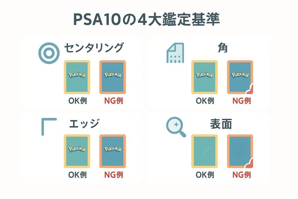 PSA10の4大鑑定基準を表したイメージ画像